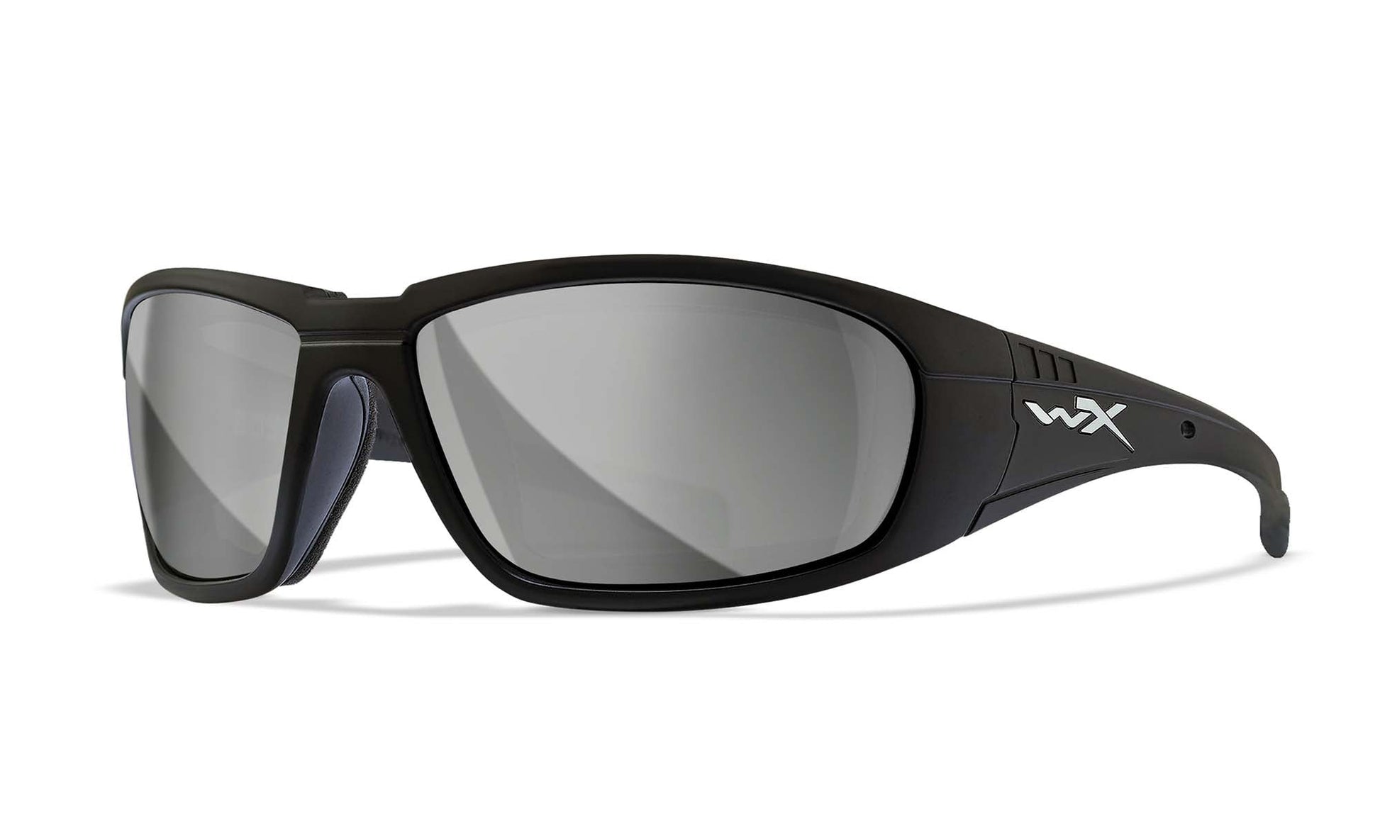 Wiley X WX Boss Motorradbrille Matt Schwarz, Silver Flash Gläser – Seitenansicht freigestellt