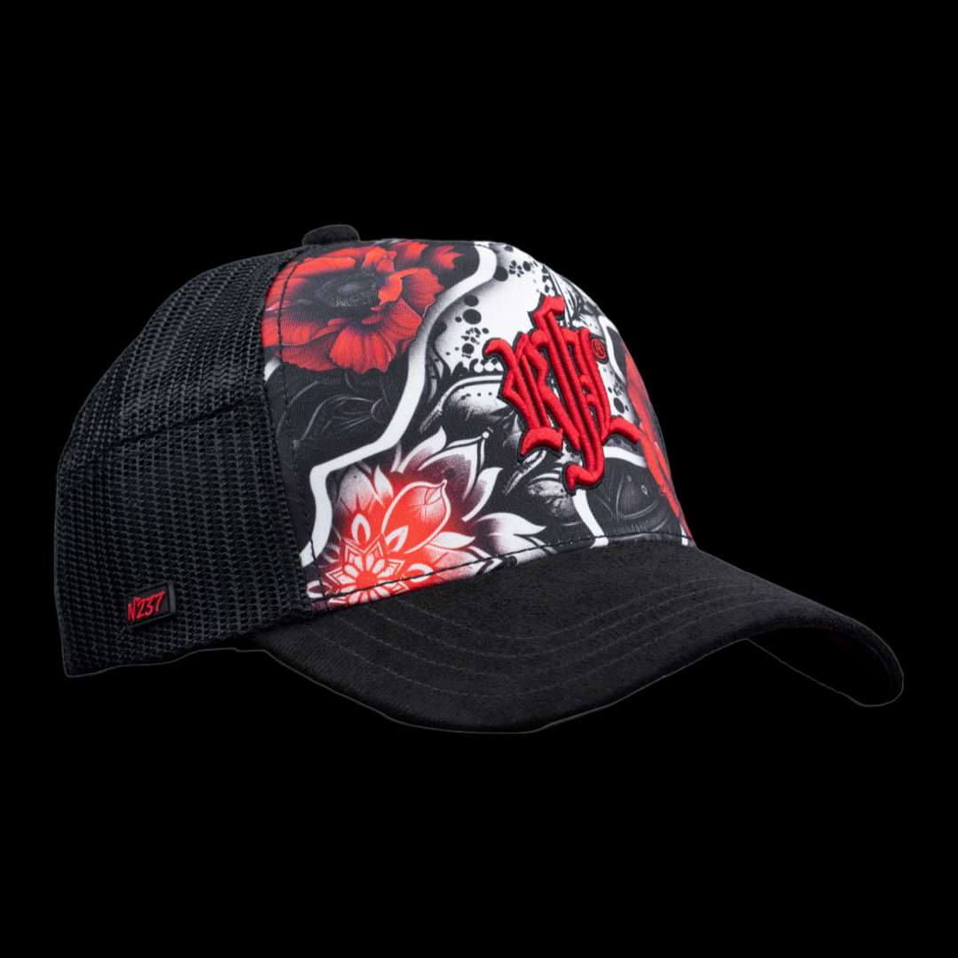 Trucker Cap N°237 FLOWER POWER – Rückansicht mit Mesh und Snapback
