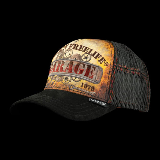 Trucker Cap N°270 KEEP ON ROLLING – Frontansicht Garage-Vintage-Print