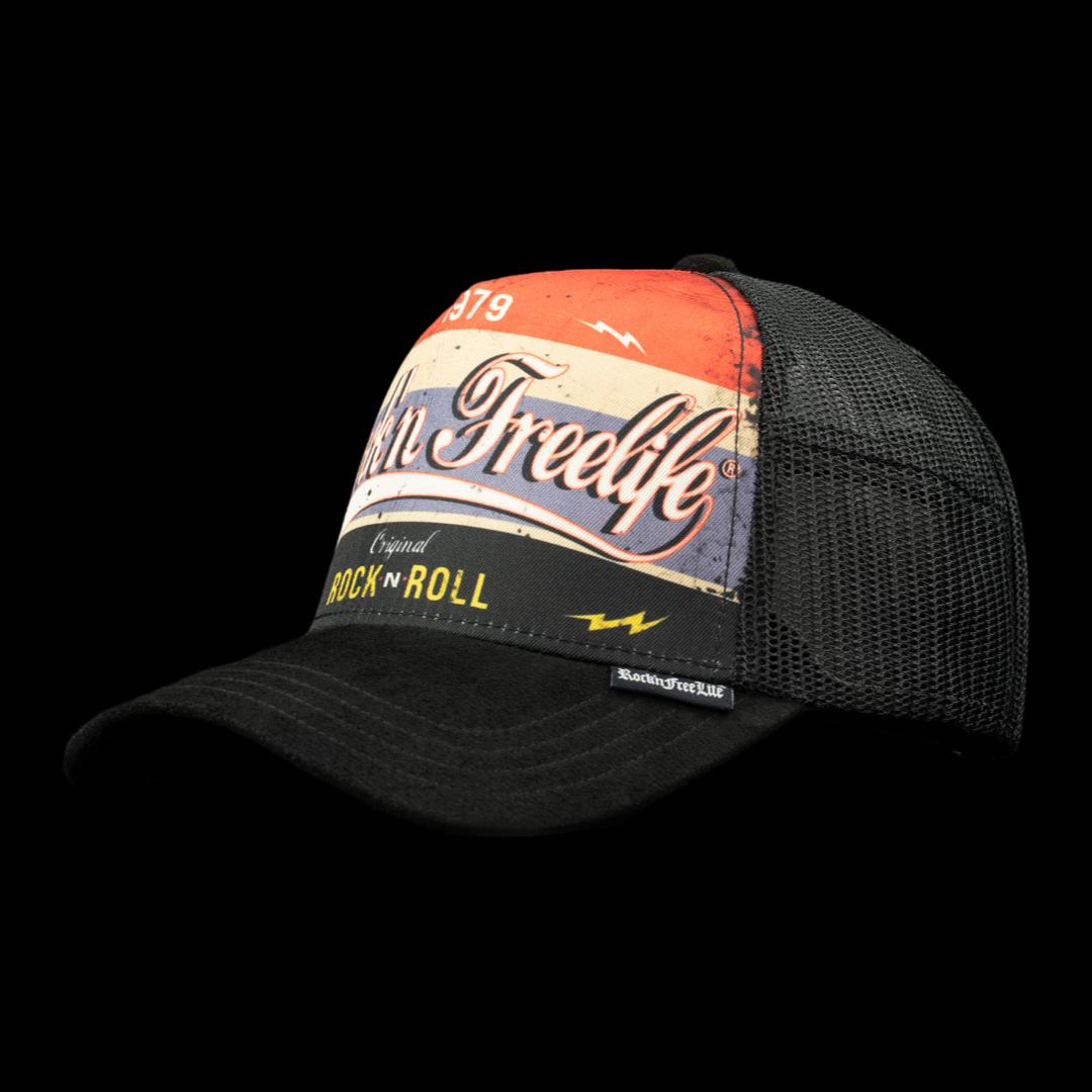 Trucker Cap N°226 ROCK'N ROLL – Frontansicht Rock'n-Roll-Print 60er/70er