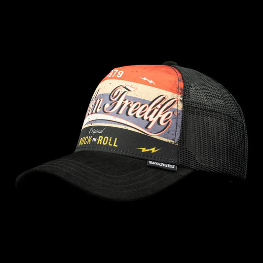 Trucker Cap N°226 ROCK'N ROLL – Frontansicht Rock'n-Roll-Print 60er/70er